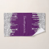 Silver Grey Glitter Effect Drift Plum Paars Name Bad Handdoek (Handdoek)