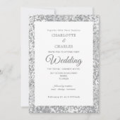 Silver Grey Glitter Elegant Chic Wedding Kaart (Voorkant)