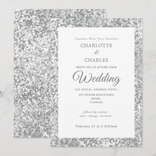 Silver Grey Glitter Elegant Chic Wedding Kaart (Voorkant / Achterkant)
