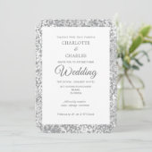 Silver Grey Glitter Elegante Chic Wedding Kaart (Staand voorkant)