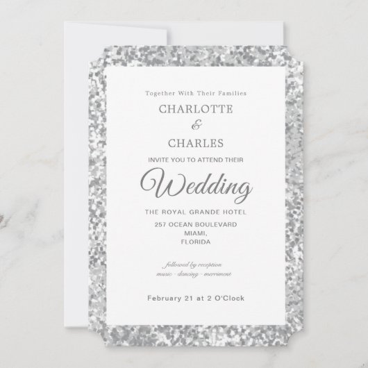 Silver Grey Glitter Elegante Chic Wedding Kaart (Voorkant)