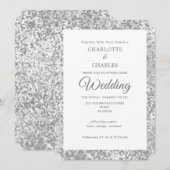Silver Grey Glitter Elegante Chic Wedding Kaart (Voorkant / Achterkant)