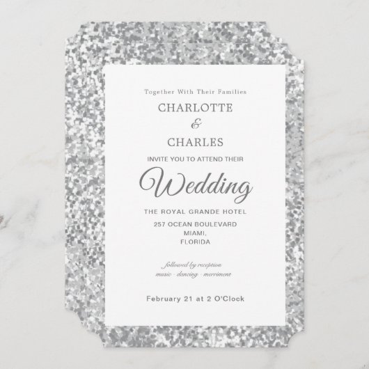 Silver Grey Glitter Elegante Chic Wedding Kaart (Voorkant / Achterkant)