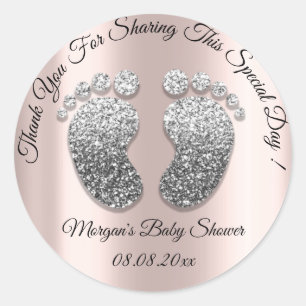 Silver Grey Glitter Feet Baby shower Favor Dank Ronde Sticker