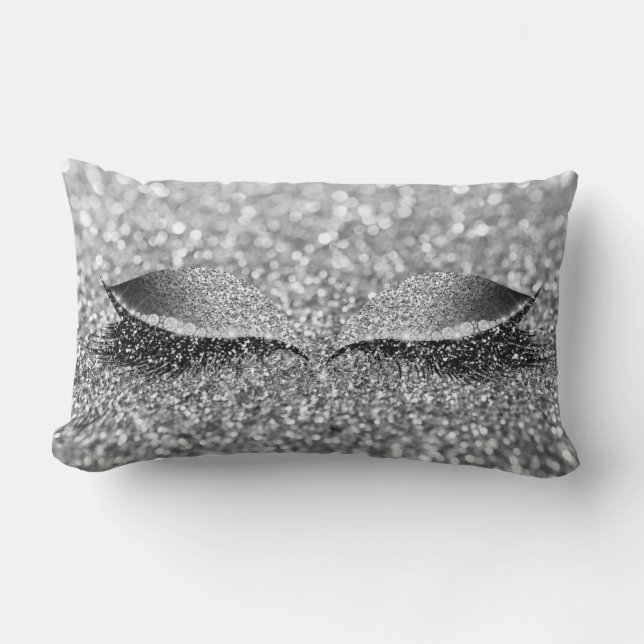 Silver Grey Glitter Lash Glam Makeup Monochromis Kussen (Voorkant)