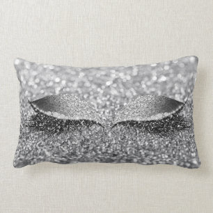 Silver Grey Glitter Lash Glam Makeup Monochromis Kussen