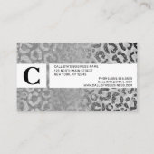 Silver Grey Glitter Leopard Animal Print Monogram Visitekaartje (Achterkant)