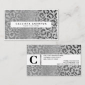 Silver Grey Glitter Leopard Animal Print Monogram Visitekaartje (Voorkant / Achterkant)