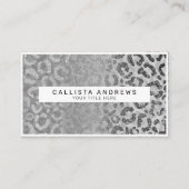 Silver Grey Glitter Leopard Animal Print Monogram Visitekaartje (Voorkant)