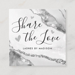 Silver Grey Glitter Marble Agate Chic Monogram Aanbevelingskaartje