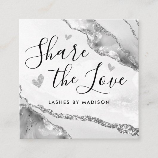 Silver Grey Glitter Marble Agate Chic Monogram Aanbevelingskaartje (Voorkant)