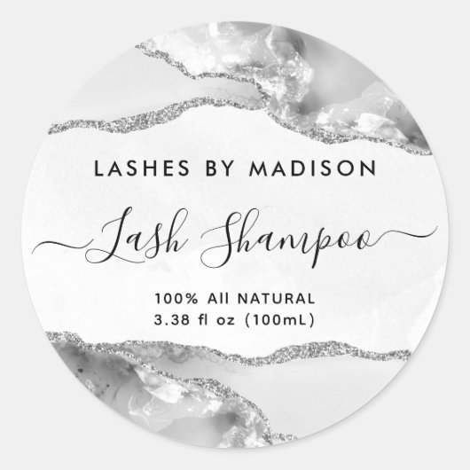 Silver Grey Glitter Marble Agate Product Label (Voorkant)
