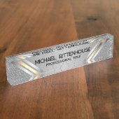 Silver Grey Glitter Naambordje (Zijkant)