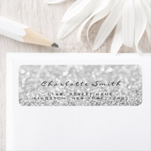 Silver Grey Glitter Return Address Labels (Insitu)
