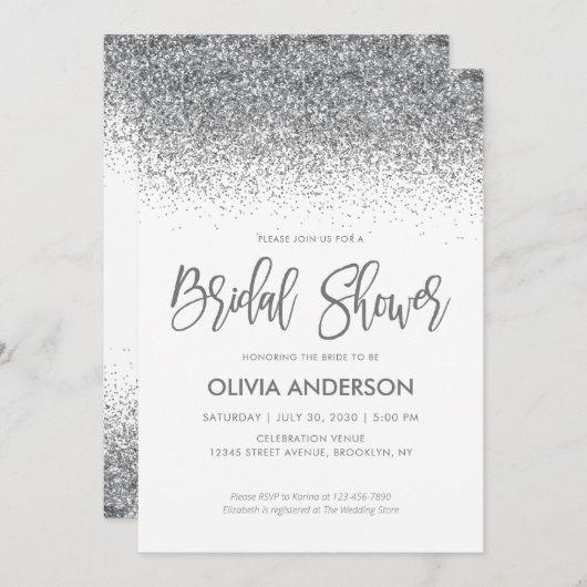 Silver Grey Glitter Sparkle Confetti Vrijgezellenf Kaart (Voorkant / Achterkant)