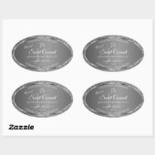 Silver Grey Glitter Stars Initialen Productlabels Ovale Sticker (Vel)