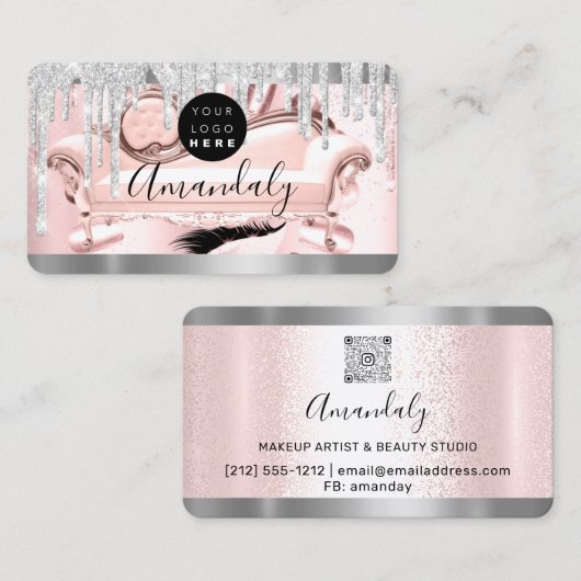 Silver Grey Glitter Strijdt Lijst Qr Code Logo SPA Visitekaartje (Voorkant / Achterkant)