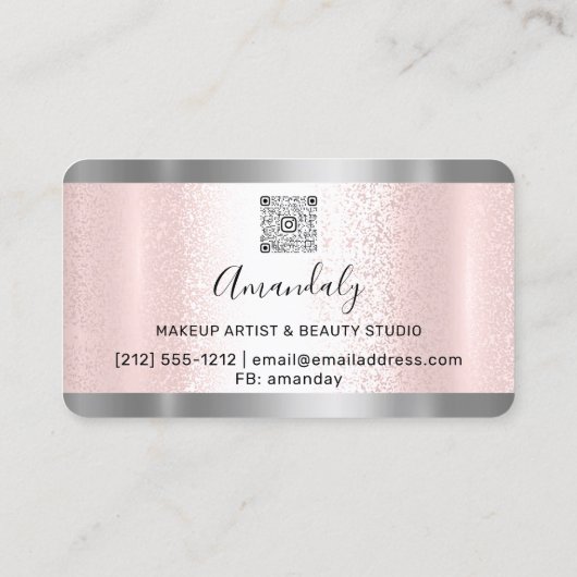 Silver Grey Glitter Strijdt Lijst Qr Code Logo SPA Visitekaartje (Achterkant)