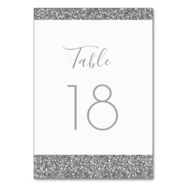 Silver Grey Glitter Table Number Flat Card Kaart