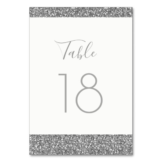 Silver Grey Glitter Table Number Flat Card Kaart (Achterkant)