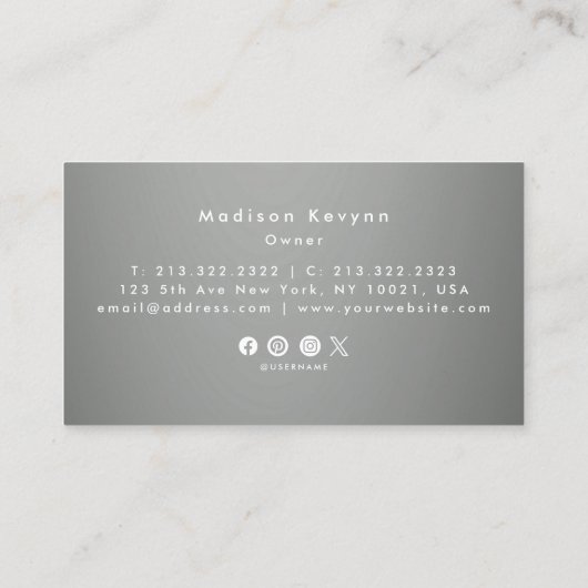 Silver Grey Glitter Visitekaartje (Achterkant)