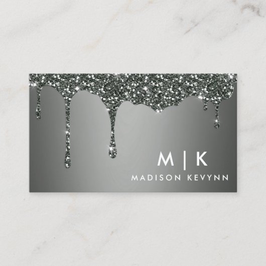 Silver Grey Glitter Visitekaartje (Voorkant)