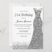 Silver Grey Glitter Womans 21st Birthday Party Kaart (Voorkant)