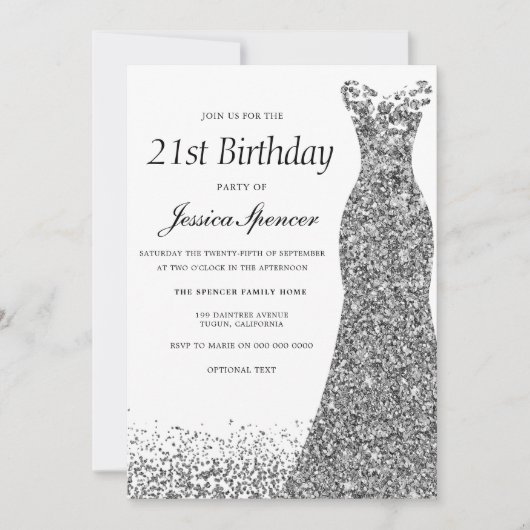 Silver Grey Glitter Womans 21st Birthday Party Kaart (Voorkant)