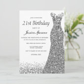 Silver Grey Glitter Womans 21st Birthday Party Kaart (Staand voorkant)