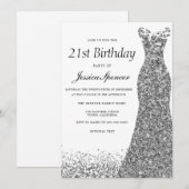 Silver Grey Glitter Womans 21st Birthday Party Kaart (Voorkant / Achterkant)