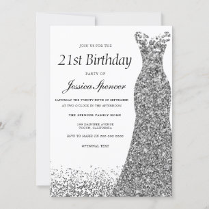 Silver Grey Glitter Womans 21st Birthday Party Kaart