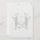 Silver Grey Gold Botanical Crest Monogram Weddensc Kaart (Achterkant)