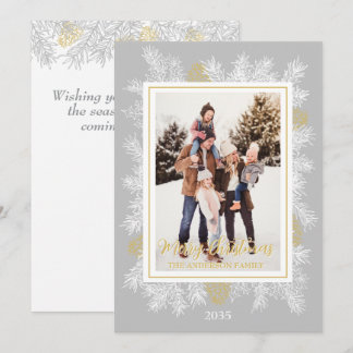 Silver Grey Gold Botanische Lijst Kerst Feestdagenkaart
