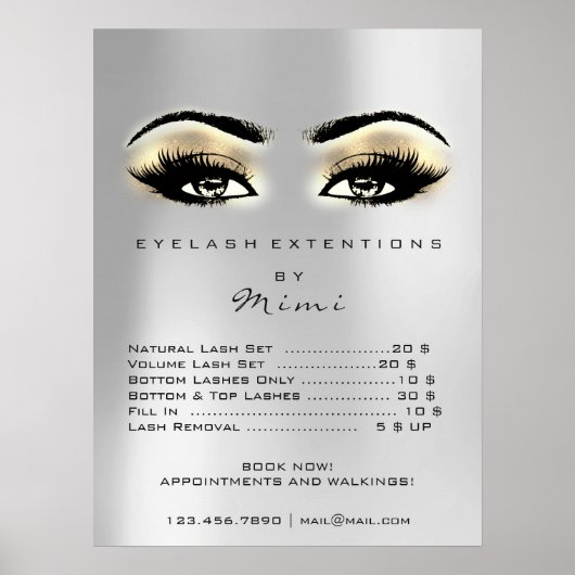 Silver Grey Gold Browns Makeup Eyes Lashes Prijzen Poster (Voorkant)