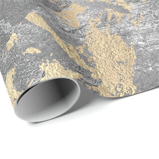 Silver Grey Gold Marble Shiny Metallic Grungy VIP Cadeaupapier (Rol Hoek)