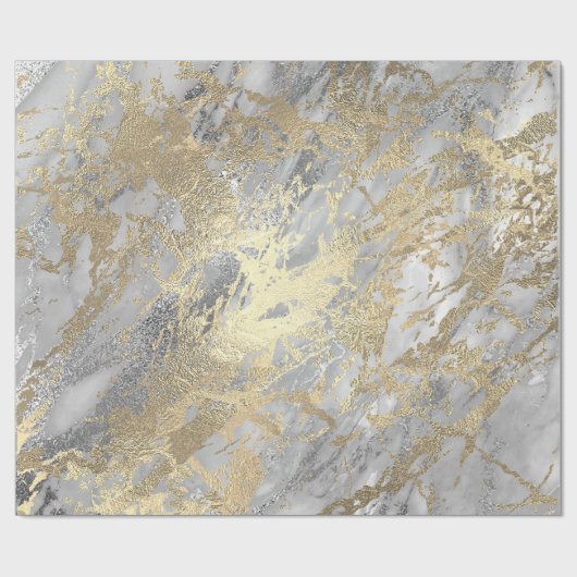 Silver Grey Gold Marble Shiny Metallic Stroke Lux Cadeaupapier (Vlak)