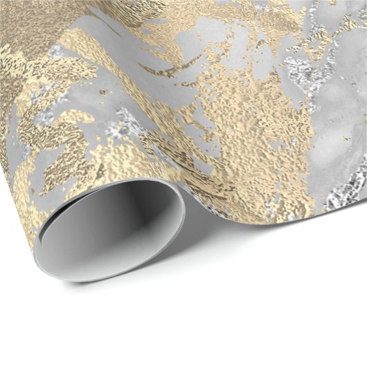 Silver Grey Gold Marble Shiny Metallic Stroke Lux Cadeaupapier (Rol Hoek)