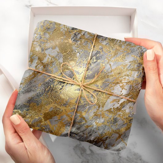 Silver Grey Gold Marble Shiny Metallic Stroke Lux Cadeaupapier