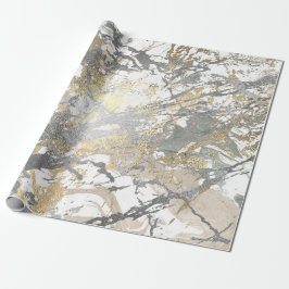 Silver Grey Gold Marble Shiny Metallic White Ivory Cadeaupapier