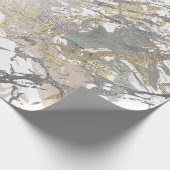 Silver Grey Gold Marble Shiny Metallic White Ivory Cadeaupapier (Hoek)