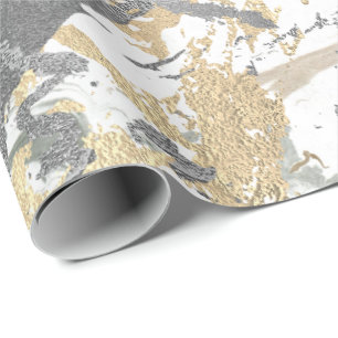 Silver Grey Gold Marble Shiny Metallic White Ivory Cadeaupapier