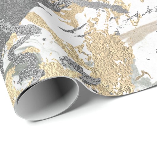 Silver Grey Gold Marble Shiny Metallic White Ivory Cadeaupapier (Rol Hoek)