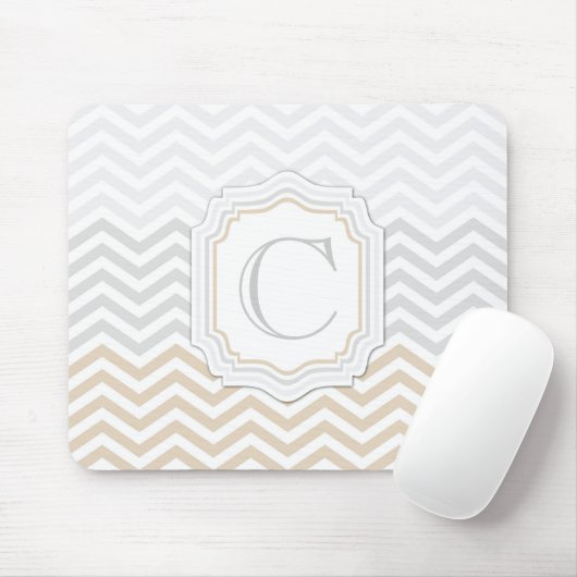 Silver Grey Gold Monogram Chevron Muismat (Met muis)