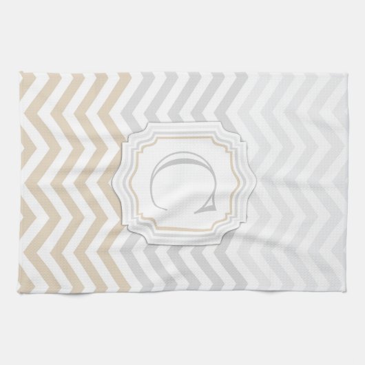 Silver Grey Gold Monogram Chevron Theedoek (Horizontaal)