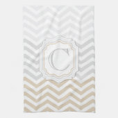 Silver Grey Gold Monogram Chevron Theedoek (Verticaal)
