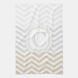 Silver Grey Gold Monogram Chevron Theedoek