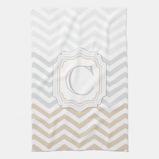 Silver Grey Gold Monogram Chevron Theedoek (Verticaal)