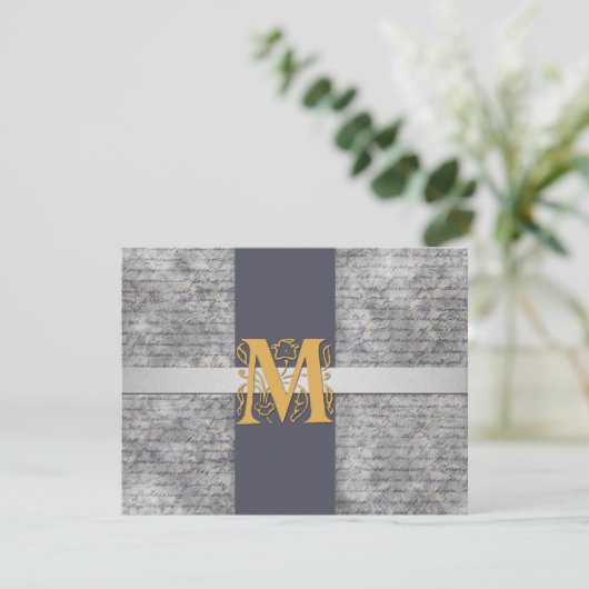 Silver Grey Gold Monogram Letter M Flat Note-kaart Kaart (Staand voorkant)