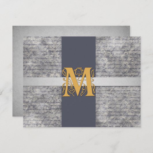 Silver Grey Gold Monogram Letter M Flat Note-kaart Kaart (Voorkant / Achterkant)