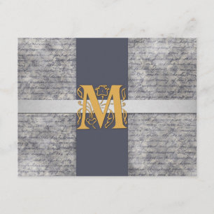 Silver Grey Gold Monogram Letter M Flat Note-kaart Kaart